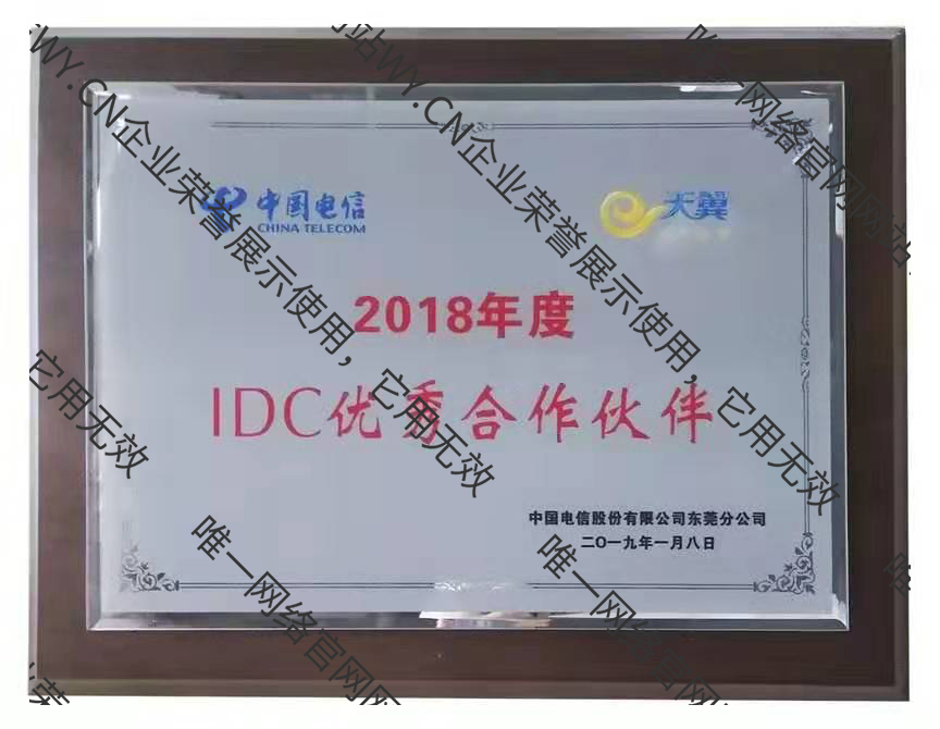 东莞电信“IDC优秀合作伙伴”